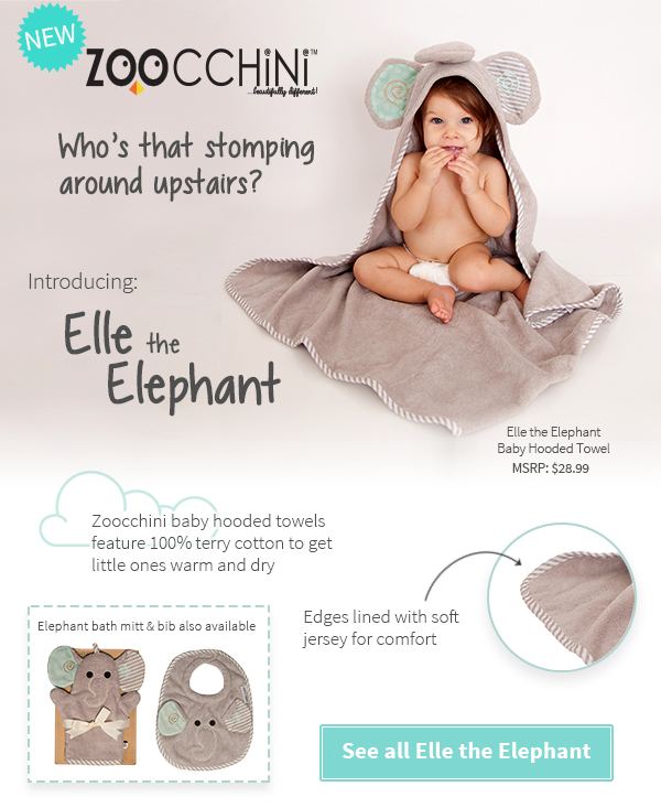 New from Zoocchini: Elle the Elephant baby hooded towels, bath mitts, and bibs